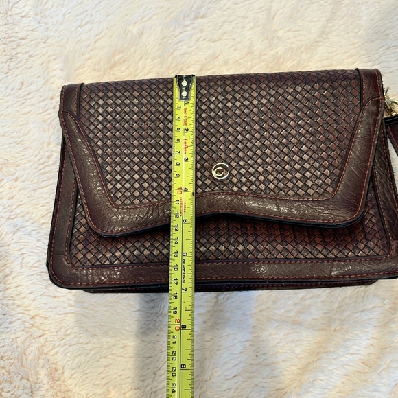 Etienne Aigner Woven Leather Handbag Vintage Wristlet Clutch Burgundy purse - Picture 12 of 14